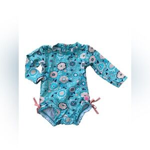 RuffleButts Size 12-18 Months Paisley Flower Print One Piece Ruffle Swimsuit